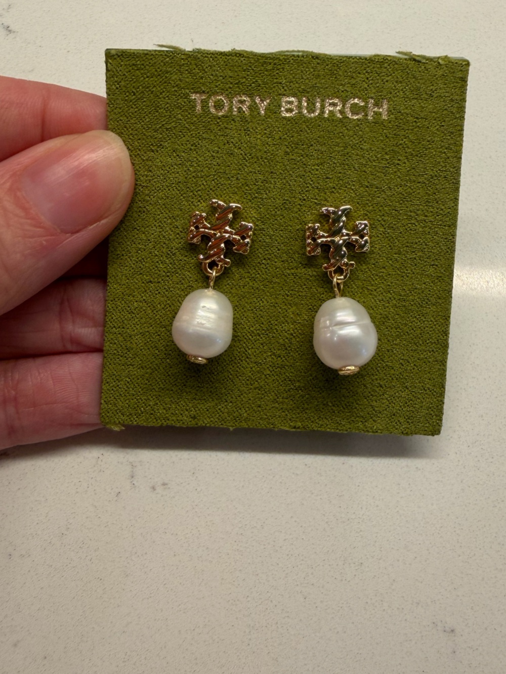 Tory Burch Gold Pearl Drop Earrings